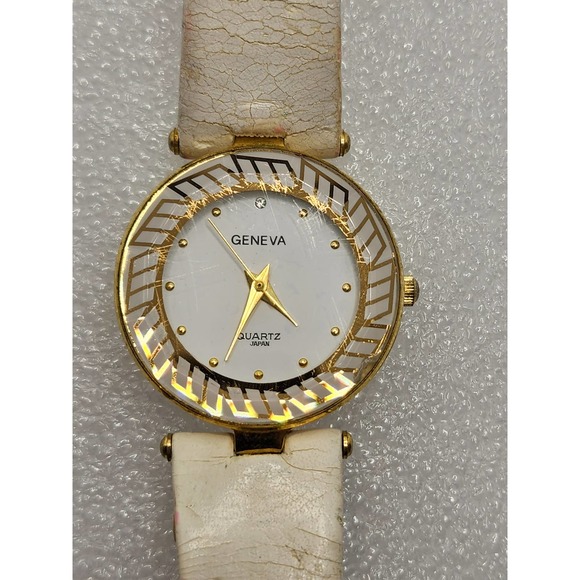 Geneva 30mm Quartz watch Gold Krull Ninja Star Saw Blade Bezel Design 18mm band - Picture 1 of 4